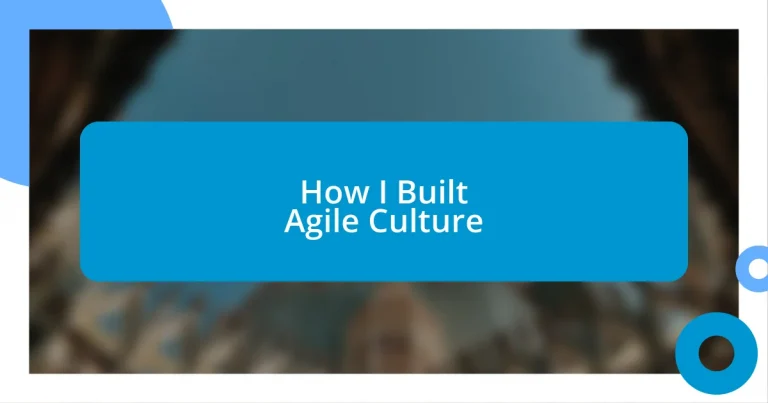 How I Built Agile Culture